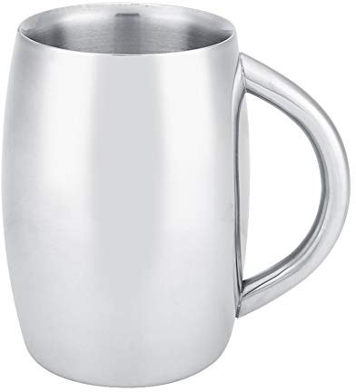 Yuecoom Doppelwandige Kaffeetasse, 1 Stück Edelstahl Doppelwandige Kaffeetasse Bier Teebecher mit Griff für Küchenhelfer(550ml)