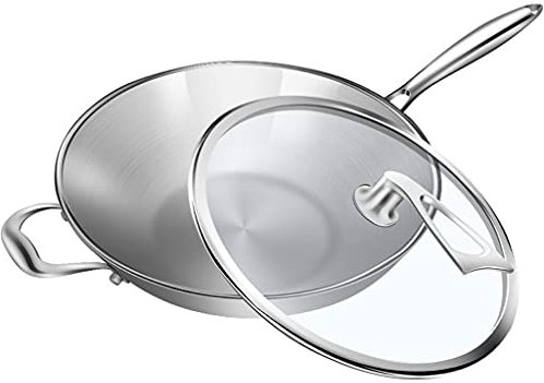 Padella Friggere PAN 316 Acciaio inossidabile WOK non patinato Non-stick Professionale WOK WOK con coperchio per mantenere la maniglia fredda Acciaio inossidabile Skillet Stilletto Padella Antiaderent