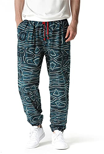 Pantaloni da tuta da uomo in cotone con stampa 3D, elastici in vita, pantaloni cargo hippie, lounge, sportivi da jogging, da spiaggia e da passeggio, Dz-4, S