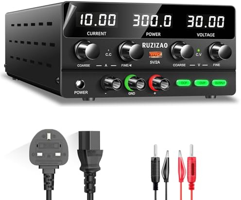 RUZIZAO Bench Power Supply Variable: 30V 10A 300W Lab DC Power Supply Adjustable Switching Regulated with OCP & OVP Function, Output Button, Encoder Knob