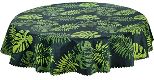 Rund wasserdichte Tischdecke Gartentischdecke Wasserabweisend Wetterfest Garten Balkon Terrasse Grün Monstera-Blatt Durchmesser: Ø 140 cm