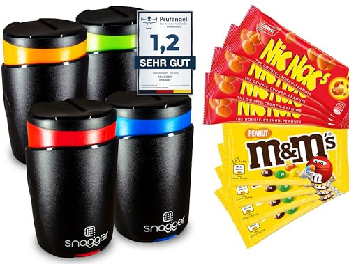 snagger VIERERPACK - Der Snackspender // saubere Hände beim snacken // für Erdnüsse, NicNacs, m&m´s, UVM // Gamer Geschenk, Geschenkidee, Nicnac Spender (Family & Friends)