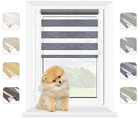 MARDOM Doppelrollo - Rollos für Fenster Ohne Bohren - Duo Rollo Tag und Nacht - Rollo Ohne Bohren - Doppelrollo Klemmfix, Fensterrollo Innen (DunkelGrau, 95x140 cm (Stoffbreite: 91)