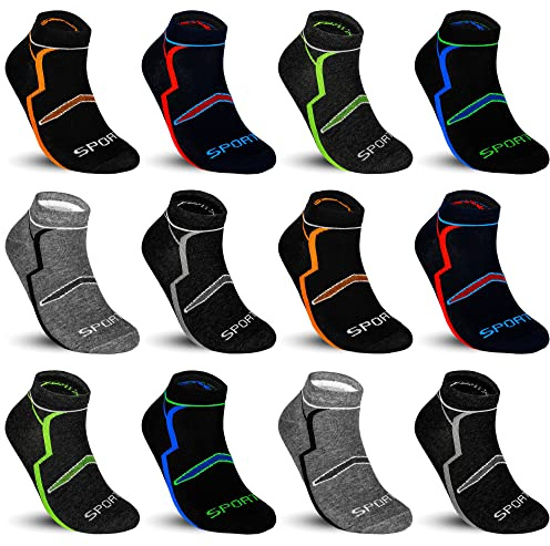 TEXEMP 12 Paar Sport Sneaker Socken Herren Sportsocken Damen Füßlinge Baumwolle - 43-46, 12 Paar, Lager 6
