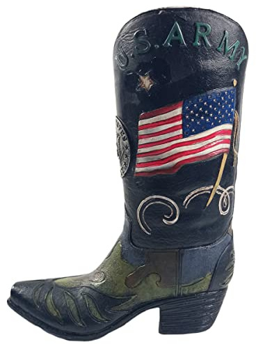 Urbalabs Western USA Flag Army Cowboy Boot Vase 10 Inch Black Green Military Cowboy Boot Flower Vase Decorative Cowboy Boots Vases Home Office Rustic Decor Country Living Wedding Centerpiece