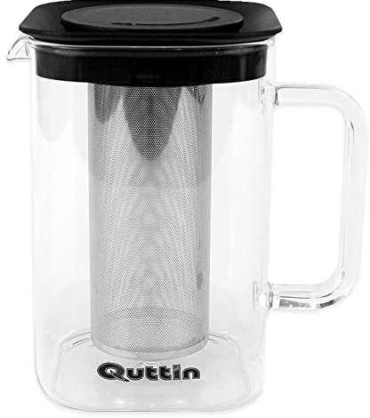 Quttin - Jarra Cafetera con Filtro. Cafetera Redonda para Cafés, Infusiones y Tes. Cafetera de Cristal con Infusor. Resistente al Calor. Filtro Acero Inoxidable. 1500 ml Modelo Boross. Color Negro