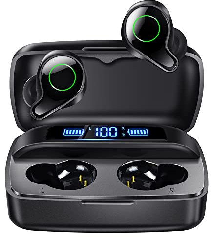 Esiposs Écouteurs sans Fil, Bluetooth 5.0 Intra Ecouteur 156H Playtime Stéréo Oreillette avec Mic, IPX7 Étanche Charge Rapide Casque avec USB-C LCD Étui de Chargement pour i Phone Samsung Android