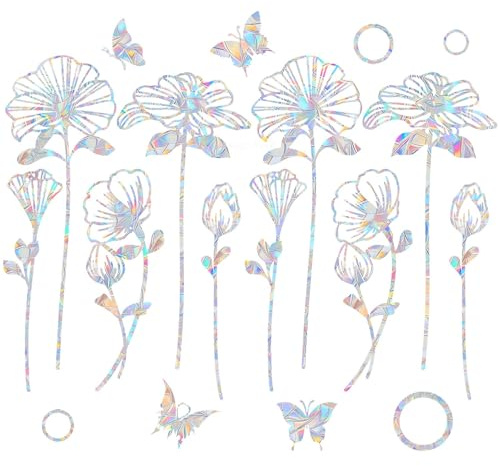 10 Flower Window Decals - Anti-Collision Stickers to Save Birds, Reusable Vinyl Rainbow Stickers