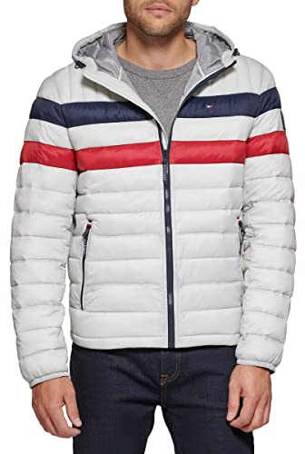Tommy Hilfiger Men's Water Resistant Ultra Loft Filled Hooded Puffer Jacket Down Alternative Coat, Ice Combo, M
