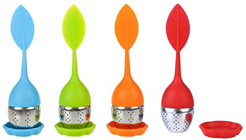 Infusor de Té, Infusionador, Colador Te, Hoja de Té Colador de Té, Infusor de Té con Bandeja de Goteo Incluye el Juego de 4, Colador de Té con Tapa y Plato, Coladores de Té para Té a Granel