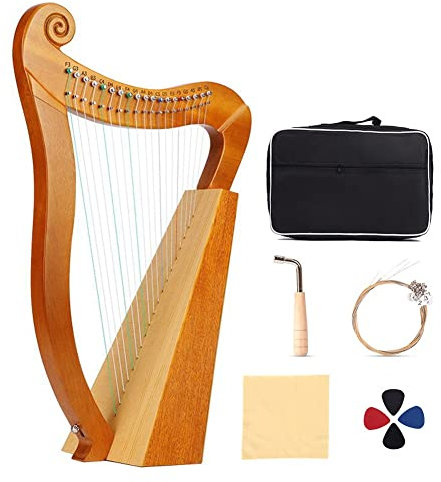 HDYNUZ Leierharfe, 19 Saiten Massivholz Professionelle Harfe Leier Tragbare Musikinstrumentenharfe für Erwachsene Professionelle Anfänger mit Stimmschlüssel Gigbag