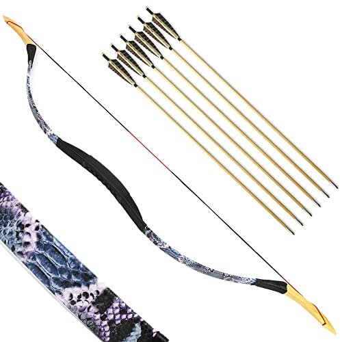 SHARROW Traditioneller Bogen Recurve Bogen und Pfeile Set Langbogen 20-50lbs Handgemacht Holzbogen Reiterbogen Sportbogen Jagdbogen für Erwachsene und Anfänger (50lbs, Blau)