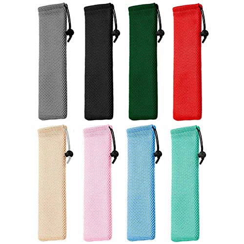 8 Pcs Portable Cutlery Bag Straw Carrying Case Cutlery Drawstring Net Bag Tableware Storage Pouch Travel Bag for Straws, Knife, Fork, Spoon, Chopsticks, Cleaning Brush