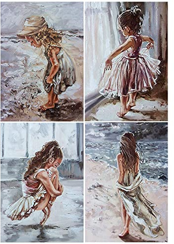 DCIDBEI Diamond Painting 4er Set Ballerinas Girls Strand und Meer 30x40cm |  Diamant Malerei Landschaft Meer Malen nach Zahlen Ballett Diamant Leinwand Dancing Diamond Painting Erwachsene Ballett 