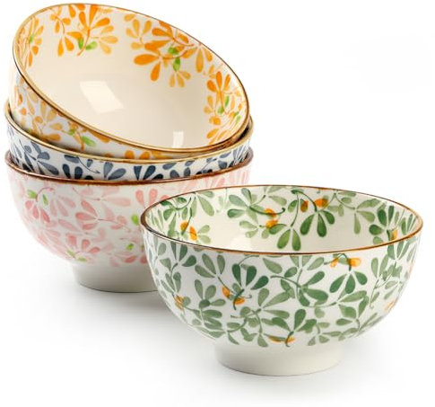 TuYines Cereal Bowls Set of 4,Ceramic Dessert Bowls, 4.75 Inch SmallBowls for Ice Cream, Rice, Soup, Dessert, Microwave and Dishwasher Safe