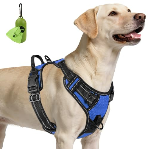 Joytale Anti-Traction Harnais Grand Chien, Bleu Marin, L | Coupe ajustée & réglable, rembourré & confortable, 2 points d'attache (avant & arrière), poignée pratique, pour promenade