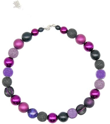 Feliss Handmade: Ketten aus Perlen Halskette Damen Statement Kette 45 cm lang in Boho Style. Choker Halsband Schmuck. Beads Perlenkette Frauen pink (Midnight Queen)