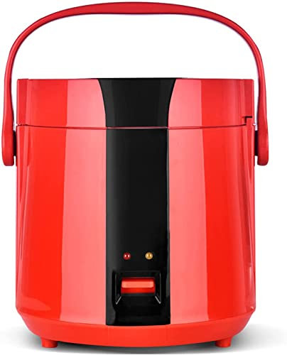 Les mini cuiseurs à riz envasés 1,2 L préparent du riz et de la vapeur, des aliments et des légumes sains, petit cuiseur à riz avec cuiseur vapeur pour 1 à 2 personnes, rouge