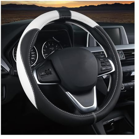 JNNJ Couvre Volant Voiture, Antidérapant Couvre Volant, Respirant Microfibre Cuir Couvre Volant, Housse De Volants De Voiture Accessoires D'intérieur Protecteurs pour Femmes Et Hommes(Noir/Blanc)