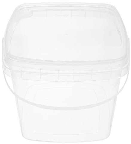 Homoyoyo Clear Plastic Bucket with Handle Lid,Heavy Duty Square Plastic Bucket Ice Cream Buckets Food Storage Containers Water Pail Industrial Pail Party Tub Empty Paint Can