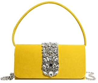 CORIOS Sac de Soirée pour Femme Strass Embrayage Sacs à Main D'épaule de Mariée Élégant Sacs Fourre-Tout Diamond Pochette Portefeuille pour Cocktail Ceremonie Mariage Fête Jaune
