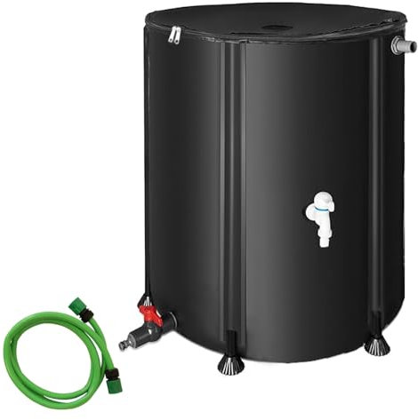 Mucola Regenwassertonne 380L faltbar mit Hahn Regentonne inkl. 2 Meter Wasserschlauch mit Anschluss Regenwassertank mit Überlaufschutz Regenfass | witterungsbeständig…