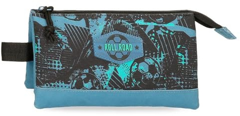 ROLL ROAD Soccer Dreifach-Etui, schwarz, 22 x 12 x 5 cm, Polyester, Schwarz, Dreifaches Federmäppchen