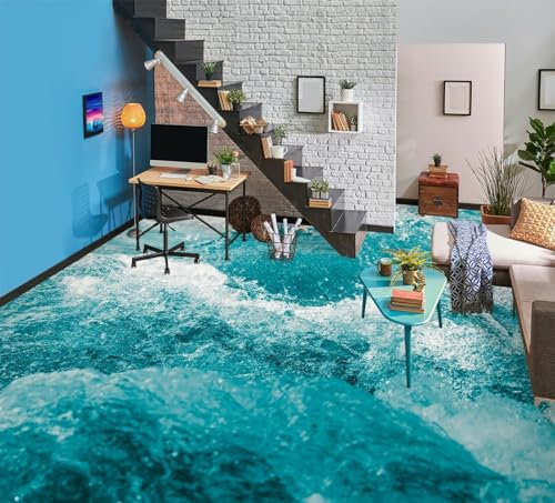 3D Floor Tile Stickers Flooring Wallpaper Mural 3D Blue Sea Waves Bathroom Waterproof Self Adhesive Vinyl 3D Floor Tiles Murals Stickers,430 * 300cm
