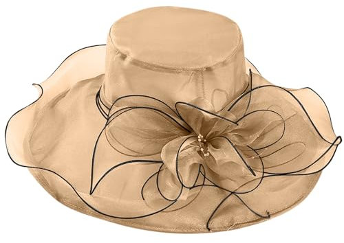 Frauenorganza Hut, Damen Organza Mütze mit 14CM Lange Krempe Breitrandiges Blumenmaschen-Sonnenhut,Fascinator Hut für Party Reise Urlaub Wandern, Sonnenhüte (H,56-58CM)