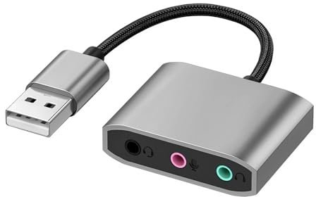 USB Audio Adapter - 3.5mm aux to USB, USB to Headphone Jack Adapter, USB Microphone Adapter, External USB Sound Card for PC laptops and Mac