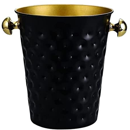 HYKJCSS Cubitera Champanera Cubo De Hielo De Acero Inoxidable para Bares, Bebidas Frías, Cubo De Champán, Cubo Enfriador Cubiteras para Botellas(Color:Svart)