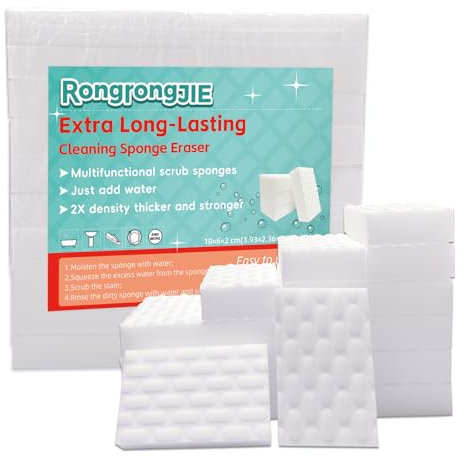 RongrongJIE Extra langanhaltender Reinigungsschwamm, 20 Stück, Melamin-Schaumstoff-Pads, 2 x Dichte, multifunktionale Scheuerschwämme, Reiniger für Küche, Bad, Möbel, Boden usw.