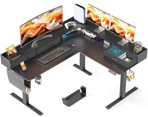 WALKINGDESK L-formad Höjdjusterbart Skrivbord med 3 lådor, 160 x 140 cm Elektriskt Datorskrivbord med Minnesfunktion, Höj- Och Sänkbart Elektriskt Hörnskrivbord, Ergonomiskt Ståbord, Svart | Elektriskt L-format skrivbord med monitorstativ, 3 lådor, datorbord för hemmakontor, gaming, svart