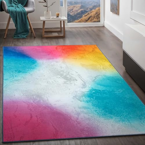 Teppich Kurzflorteppich, Wohnzimmerteppich aus Polyester in regenbogenfarben, graffiti absolut Modern fürs Wohnzimmer, Schlafzimmer, Kinderzimmer und Jugendzimmer Marmor multi bunt 120x170 cm