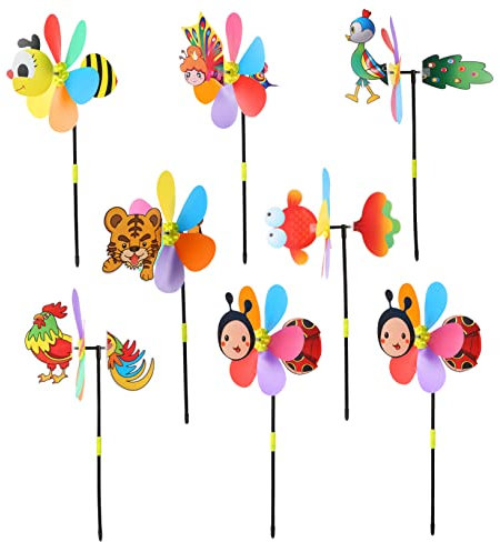 BESTonZON 8pièces Moulins à Vent Animaux Cartoon Décoratifs pour Jardin Extérieur Garçon Fille Jouets Colorés pour Pelouse Fête Patio