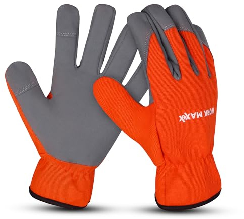 WORK MAXX Thorn-Proof Gardening Gloves – Heavy-Duty Protection for Roses, Thistles & Tough Yard Work (orange, large)