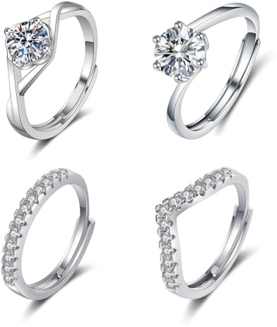 Anello da donna in argento Sterling 925 regolabile, con zirconi, anello di fidanzamento, anello aperto per donna, anello impilabile, promessa dell'amicizia, gioielli, regali di San Valentino