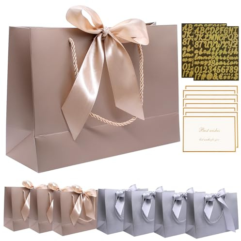 WYYFXY® Geschenktüte, 8 Stück Papier Geschenktüten mit Henkel Tüte Geschenk mit 8 Grußkarten und 2 Aufkleber, Geschenktaschen für Weihnachten Geburtstag Hochzeit Festivalfeier