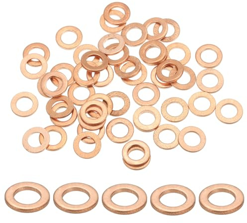 PATIKIL 50pcs Arandela de Cobre M5, Anillo de Sellado, 9x5x1mm(OD*ID*Grosor) Junta Plana Métrica Crush Accesorios Hidráulicos para Tornillos Perno Tapones de Cárter Drenaje de Aceite