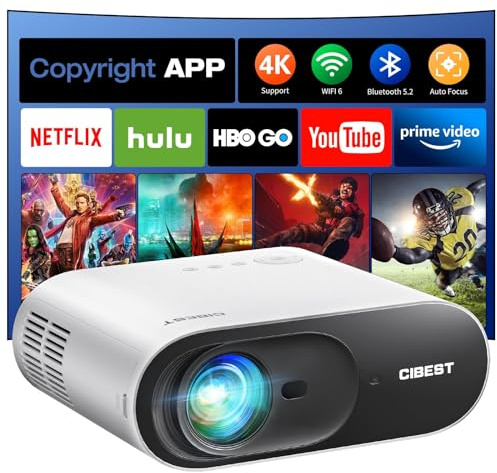 NetfIix Official & DoIby Audio] CiBest 4K WiFi & Bluetooth Compatible Projector with Auto Focus and Keystone, 1080P & 600 ANSI Native HD Video Projector for Home Theater, Party,