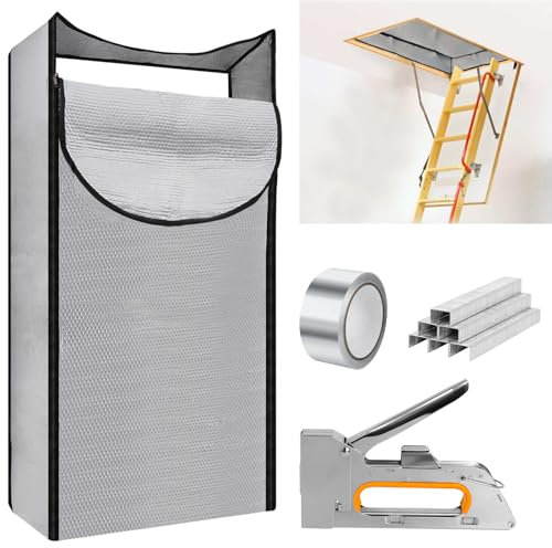 Dachbodentür-Isolierabdeckung, 63,5 x 137,2 x 27,9 cm, strapazierfähig, doppelte Blasen, reflektierende Barriere, Dachbodendämmung, passend für herunterziehbare Treppen mit Pistolenhefter und