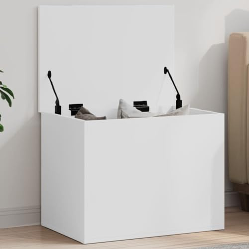 Baúl almacenaje blanco 60 cm, madera ingeniería resistente humedad. Amplio espacio ropa, mantas, juguetes. Tapa con elevación gas, uso como mesa centro. Fácil montaje, carga 125 kg. Versátil salón, do