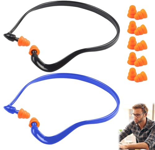 2 Artikel Bügelgehörschutz, Gehörschutz Bügel, Gehörschutzbügel mit Schaumstoffstöpseln, Gehörschutz, Lärmreduzierung, Geeignet Zum Schlafen und Arbeiten mit 5 Paaren Ersatz-Ohrstöpsel