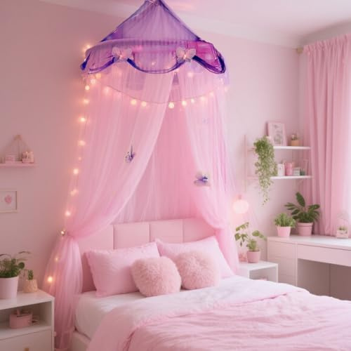 Haayymo Bed Canopy for Girls,Rainbow Canopy For Bed,Princess Mosquito Net Play Tent For Kids,Children Reading Canopies Indoor, Hanging Bed Net Cover For Girls Room Decor (Purple)