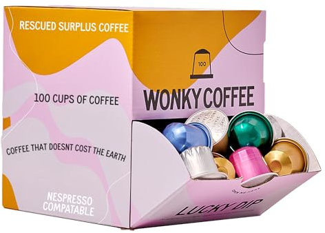 Wonky Coffee Lucky Dip - 100 Pods Compatible with Nespresso Coffee Machines Made of Rescued Surplus Pods from Micro-Roasters to the Biggest Coffee Brands in the World. (Standard, Lucky Dip)