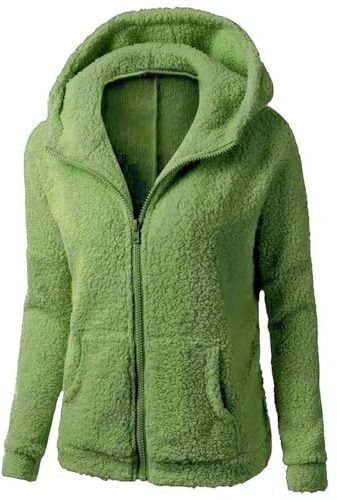 Uwdiohq Cappotto Invernale con Cappuccio da Donna, Caldo in Lana, Cerniera, Cotone Pullover Lunghi Felpa Verde Donna Felpe Ragazza Larghe Bianca con Cappuccio Ragazzo Orecchie Gatto College