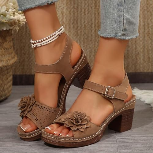 Chaussure Femme ete,Sandales Femme été Confortable,Sandales à Talons Hauts Avec Fleurs,Sandales Compensées à Talons Hauts Pour,Bout Ouvert Plateforme Respirantes ,Sandales Chaussures Orthopédique