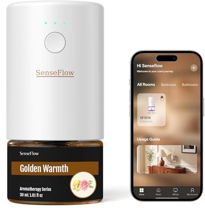 SenseFlow Aroma Diffuser für Ätherische Öle Smart WiFi SF101S Pro, Wasserloser Ultraschall Duftstecker Raumduft, 100% pflanzlich Lufterfrischer, 120 Tage Aroma für Zuhause bis zu 100m² - Goldene Wärme