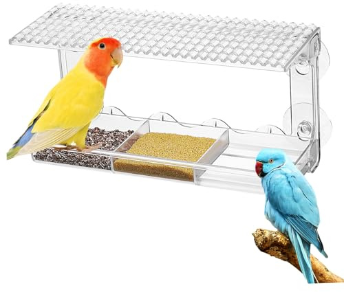 ROMISBABA Transparente Fenster Vogelfutterstation mit Saugnapf Abnehmbarem Futtertablett und Robustem Design für Wildvögel Einfache und für Balkon und Außenbereich