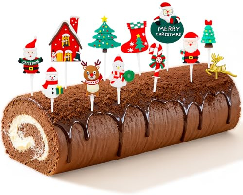 12 Pièces Decoration Gateau Noel, Décorations de Gâteau avec Sapin de Noël, Bonhomme de Neige, Père Noël, Sujets Cake Topper pour Gâteau, Cupcake et Desserts de Fête